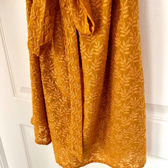 Anthropologie Daniel Rainn Mustard Yellow Embroidered Belted 3/4 Sleeve Dress - Picture 14 of 16